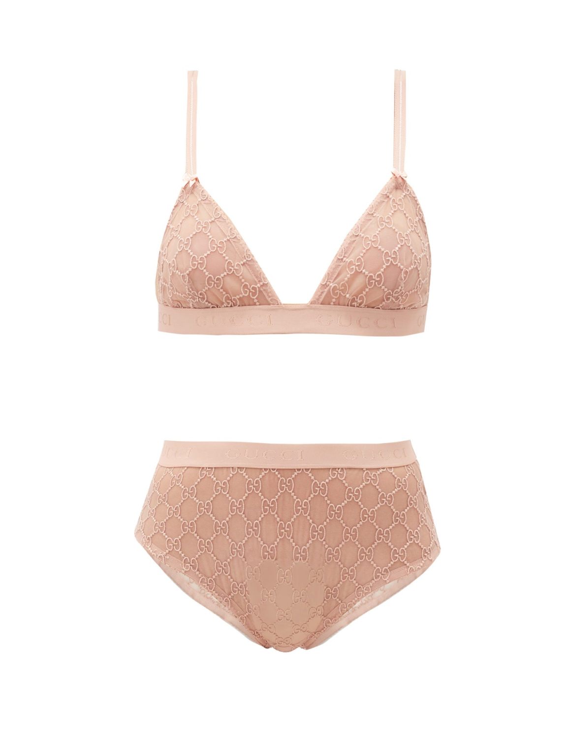 Gucci Tulle And Cotton Bra And High-rise Briefs - Cream