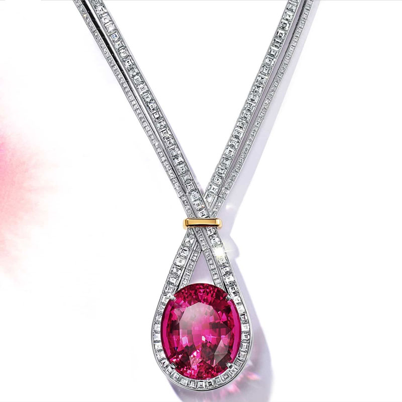 Tiffany & Co. Pink Tourmaline Diamond Platinum Necklace