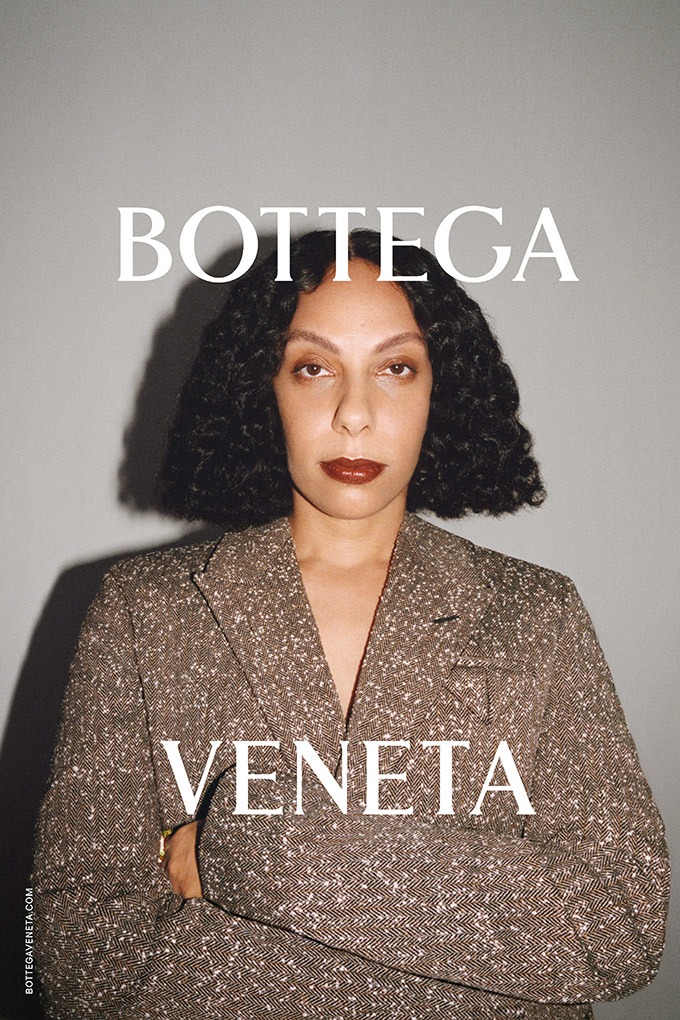 Melina Matsoukas modelling for the Bottega Veneta Wardrobe 02 collection