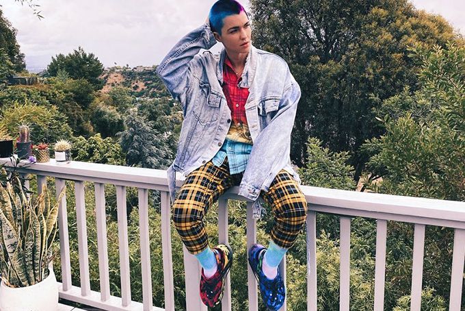 Ruby Rose shows off a pair of tie-dyed tube socks