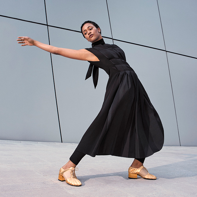 Model wearing shoes from Ferragamo's Let's Dance shoe collection