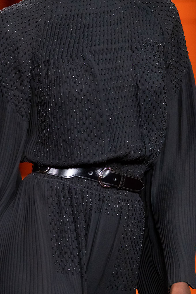 Hermes autumn/winter 2021 Black Pleated Dress Detail