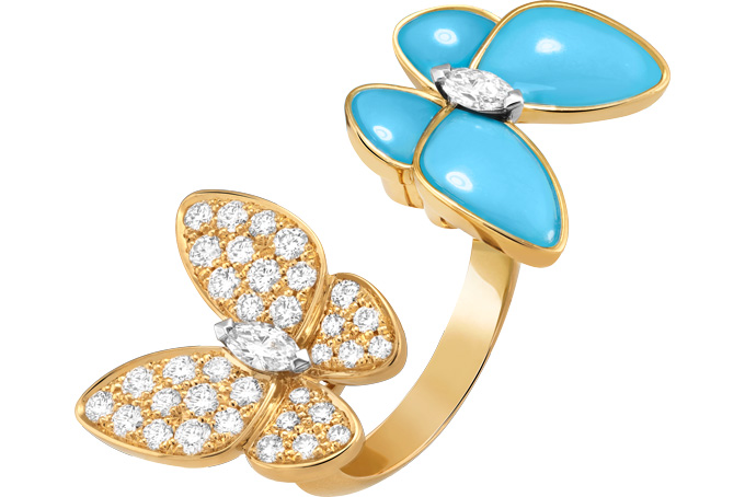 Van Cleef & Arpels Two Butterfly turquoise ring