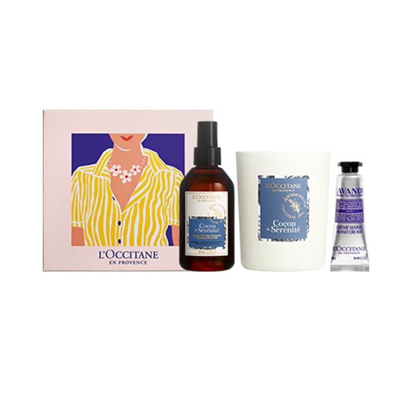 End the day with this scent-sational wind down set, featuring the vegan Cocon de S&eacute;r&eacute;nit&eacute; Relaxing Candle, Relaxing Pillow Mist and Lavender Hand Cream