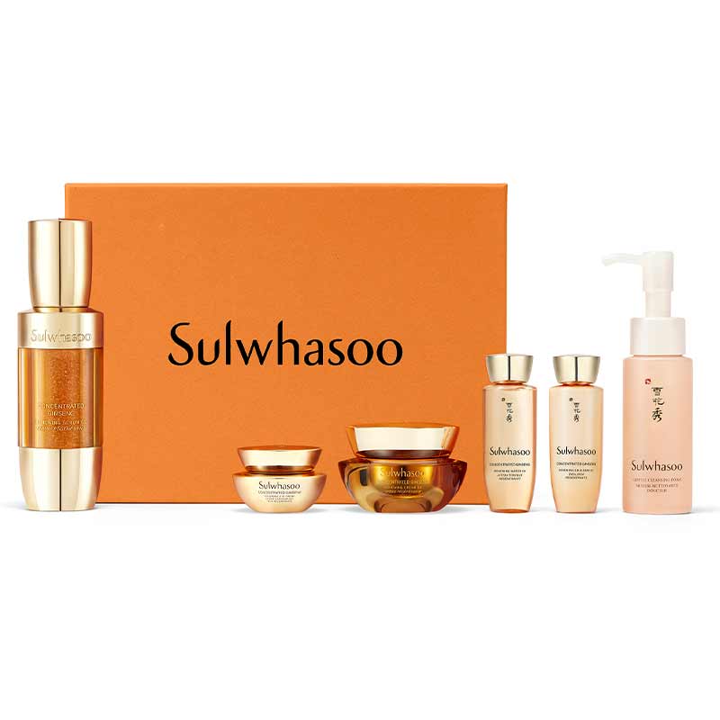 The traditional healing of Korean ginseng meets the science of 100,000 Ginsenomics capsules found in Sulwhasoo's triple resilience anti-ageing serum. This blockbuster set also includes the Concentrated Ginseng Renewing Serum EX (50ml), Renewing Water (25ml), Renewing Emulsion (25ml), Renewing Cream EX (10ml), Renewing Eye Cream (5ml) and the Gentle Cleansing Foam (50ml)