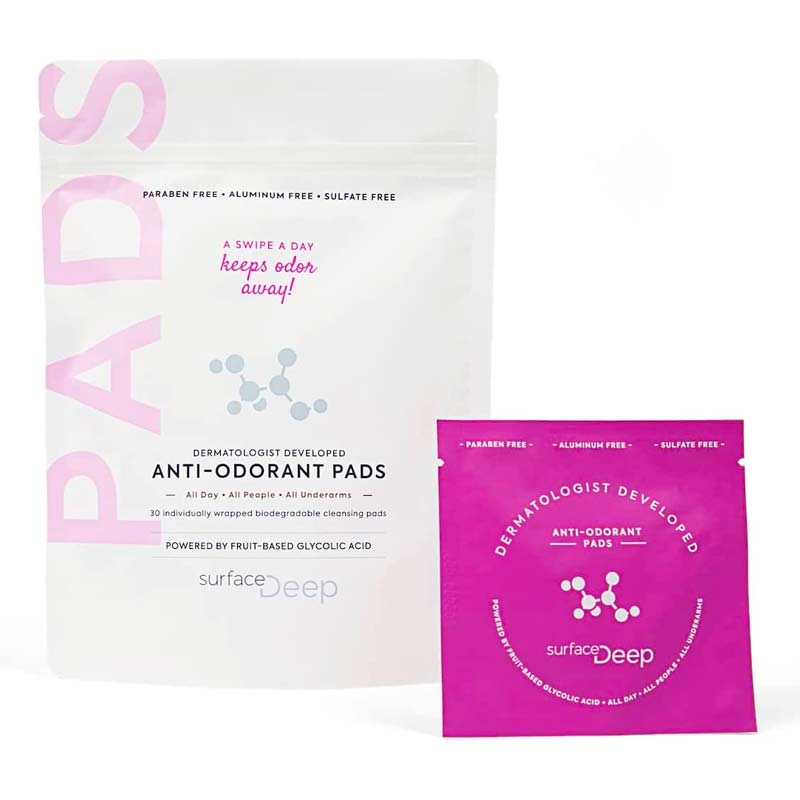 Surface Deep's Anti-Odorant Pads are simple to use and contains eucalyptus, coconut oil, rosemary, aloe vera and glycolic acid to gently exfoliate and nourish the skin