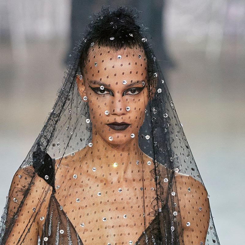 Witchy goth bridal beauty inspiration at Rodarte fall/winter 2023