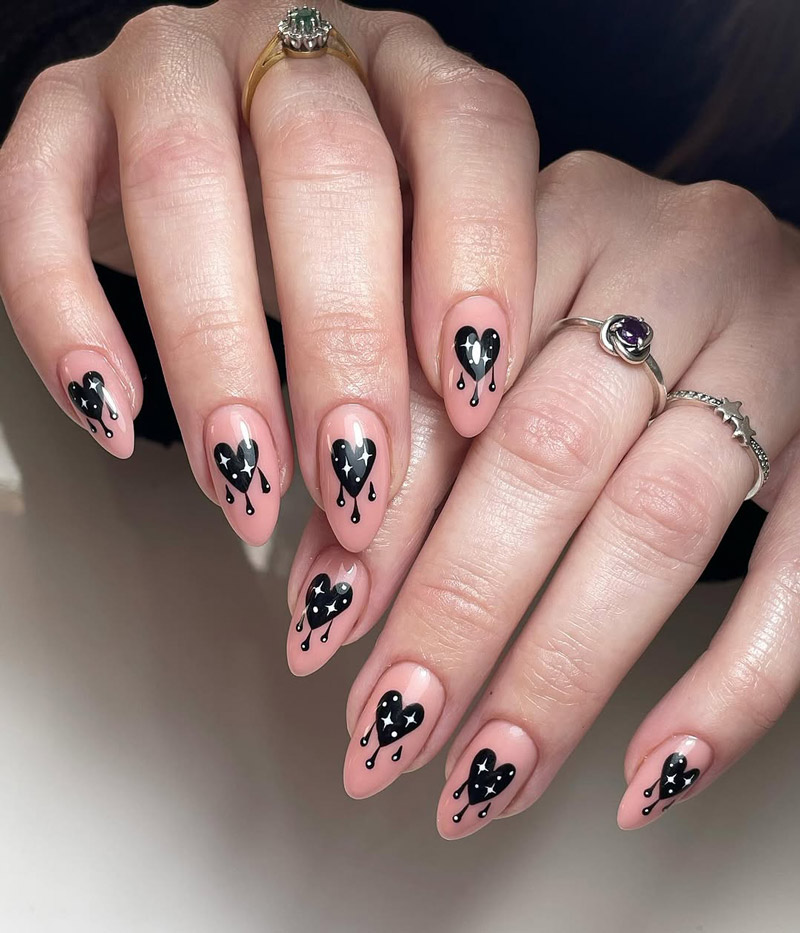 Black Valentine's Day Nails