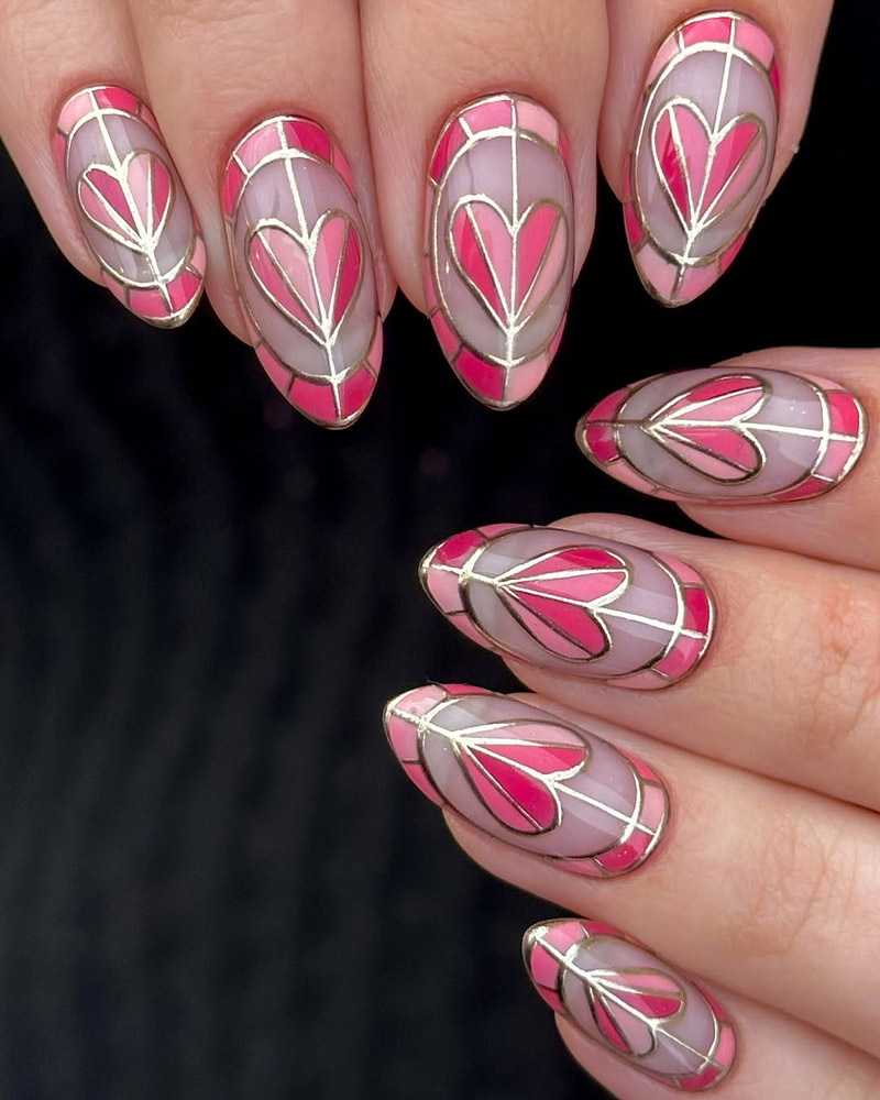 valentine's day stained glass nails
