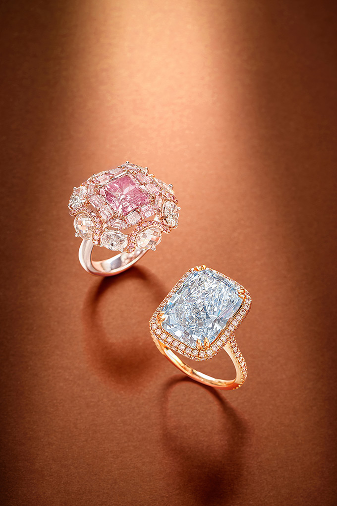 sothebys hong kong luxury week blue pink diamond rings