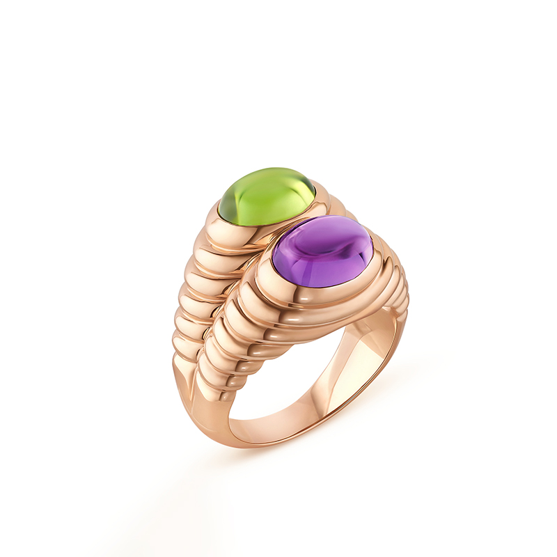 bvlgari doppio baccellato peridot amethyst ring