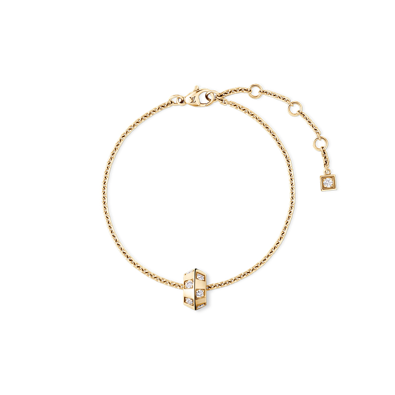 Le Damier de Louis Vuitton simple chain yellow gold bracelet with Le Damier pendant