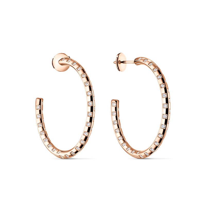 Le Damier big hoop earrings in rose gold with diamonds